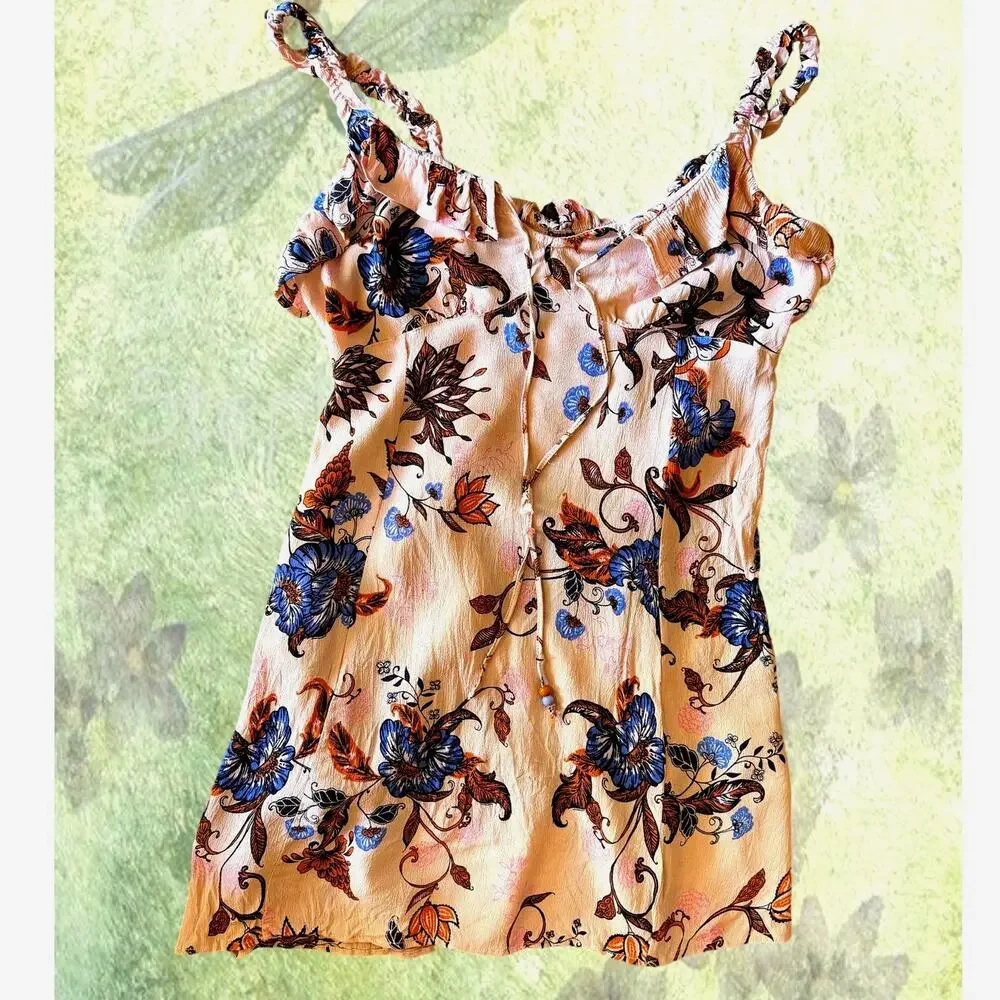 Y2K Angie Pink Floral Babydoll Mini Dress Fairy Boho Ruffle